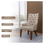 Chaise de salle à manger rembourrée en velours cuir avec haut dossier capitonné de losanges et pieds en bois d'hévéa teinté