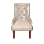 Chaise de salle à manger rembourrée en velours cuir avec haut dossier capitonné de losanges et pieds en bois d'hévéa teinté