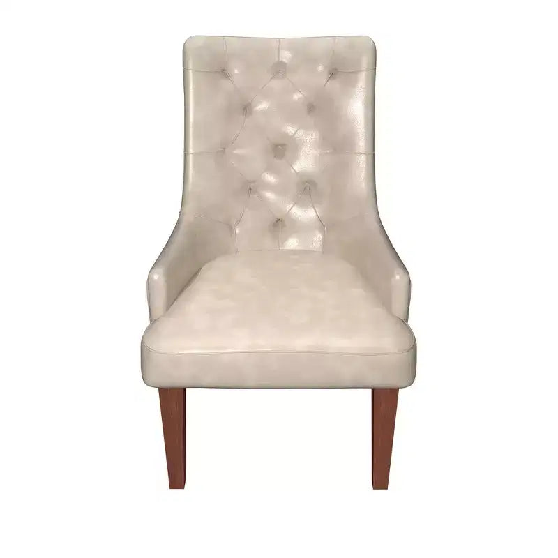 Dining Chair Upholstered in Leather Velvet with Diamond-Tufted High Back Design and Stained Rubberwood Legs