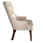 Chaise de salle à manger rembourrée en velours cuir avec haut dossier capitonné de losanges et pieds en bois d'hévéa teinté