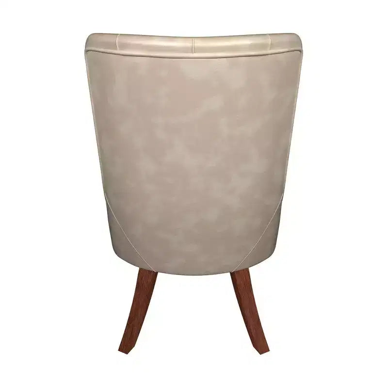 Dining Chair Upholstered in Leather Velvet with Diamond-Tufted High Back Design and Stained Rubberwood Legs