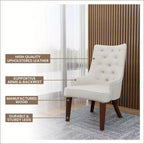 Chaise de salle à manger rembourrée en velours cuir avec haut dossier capitonné de losanges et pieds en bois d'hévéa teinté