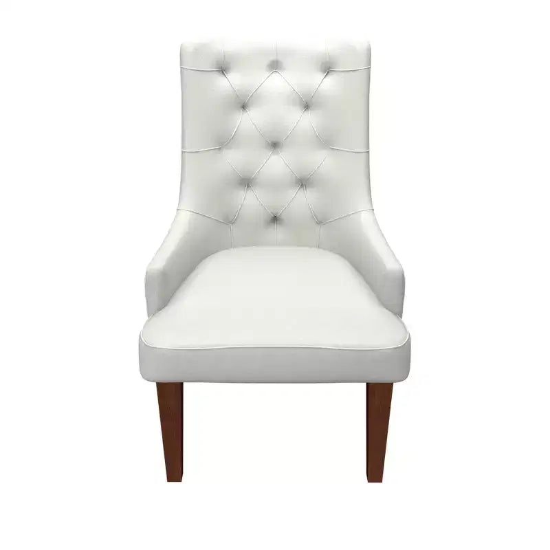 Dining Chair Upholstered in Leather Velvet with Diamond-Tufted High Back Design and Stained Rubberwood Legs