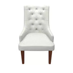 Chaise de salle à manger rembourrée en velours cuir avec haut dossier capitonné de losanges et pieds en bois d'hévéa teinté