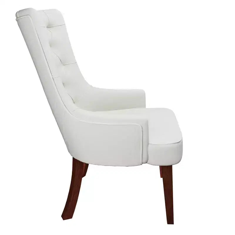 Dining Chair Upholstered in Leather Velvet with Diamond-Tufted High Back Design and Stained Rubberwood Legs