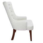 Chaise de salle à manger rembourrée en velours cuir avec haut dossier capitonné de losanges et pieds en bois d'hévéa teinté