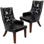 Chaise de salle à manger rembourrée en velours cuir avec haut dossier capitonné de losanges et pieds en bois d'hévéa teinté