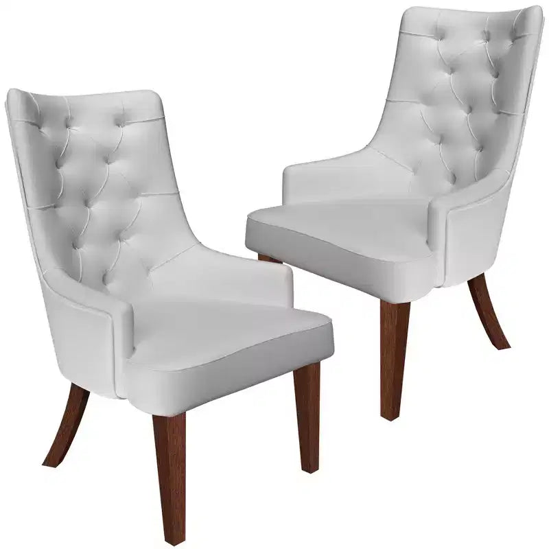 Dining Chair Upholstered in Leather Velvet with Diamond-Tufted High Back Design and Stained Rubberwood Legs