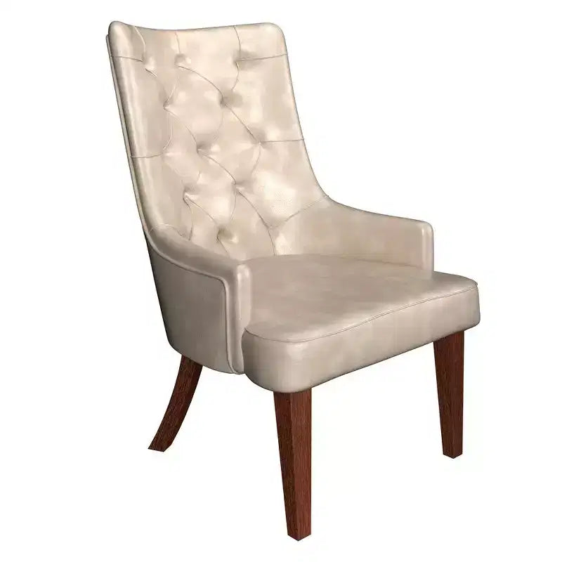 Dining Chair Upholstered in Leather Velvet with Diamond-Tufted High Back Design and Stained Rubberwood Legs