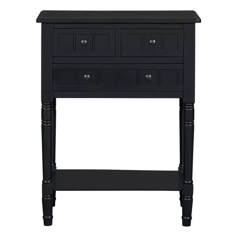 Console étroite avec trois tiroirs de rangement et une étagère inférieure