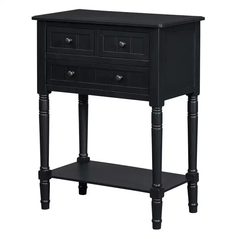 Console étroite avec trois tiroirs de rangement et une étagère inférieure
