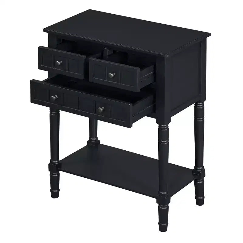 Console étroite avec trois tiroirs de rangement et une étagère inférieure