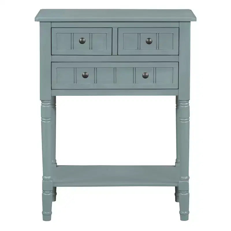 Console étroite avec trois tiroirs de rangement et une étagère inférieure