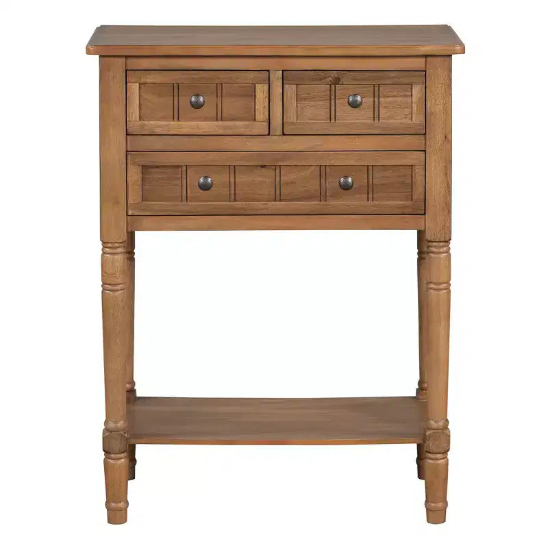 Console étroite avec trois tiroirs de rangement et une étagère inférieure