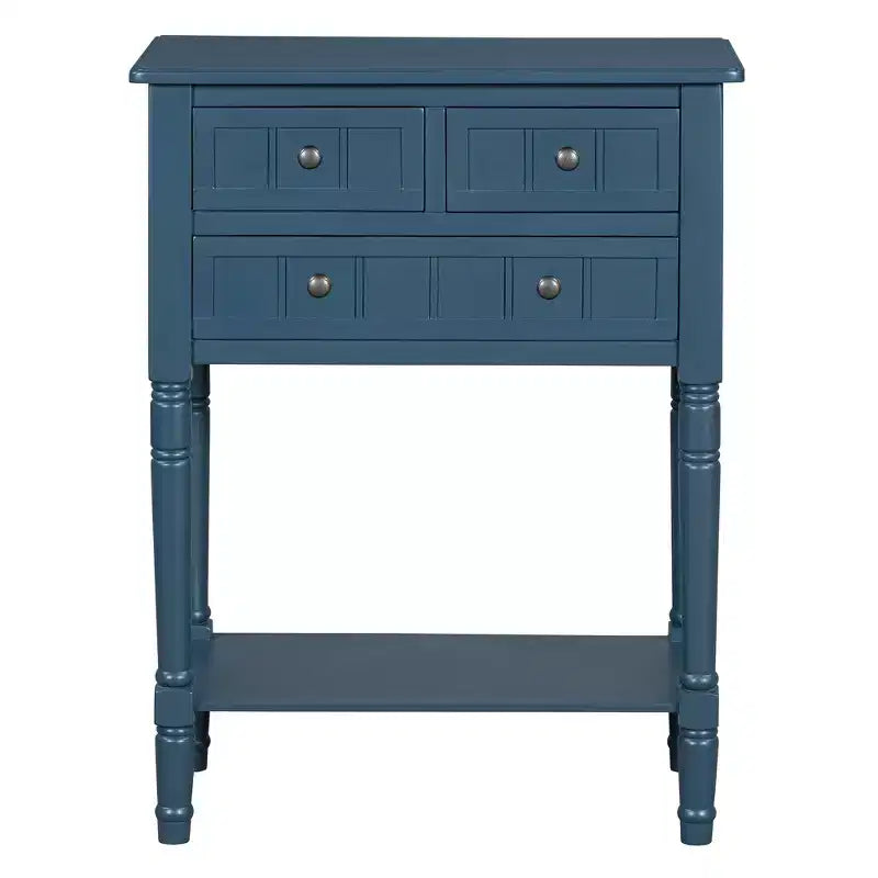Console étroite avec trois tiroirs de rangement et une étagère inférieure