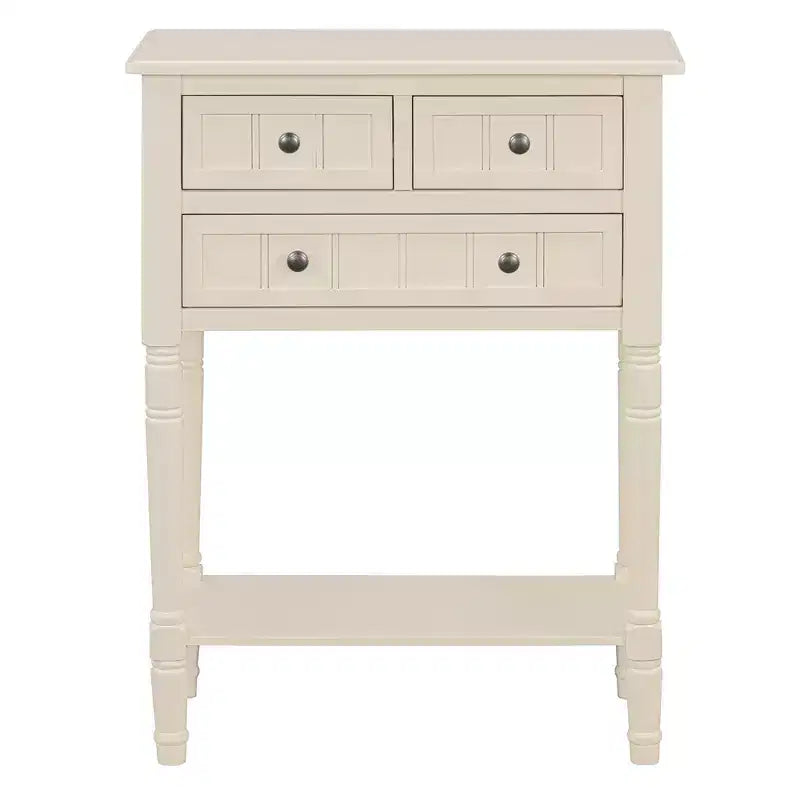 Console étroite avec trois tiroirs de rangement et une étagère inférieure