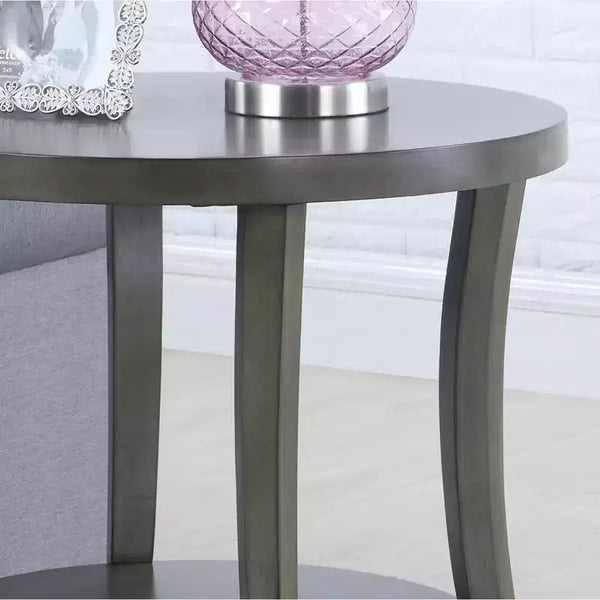 Table d'appoint ovale contemporaine avec étagère, Grise
