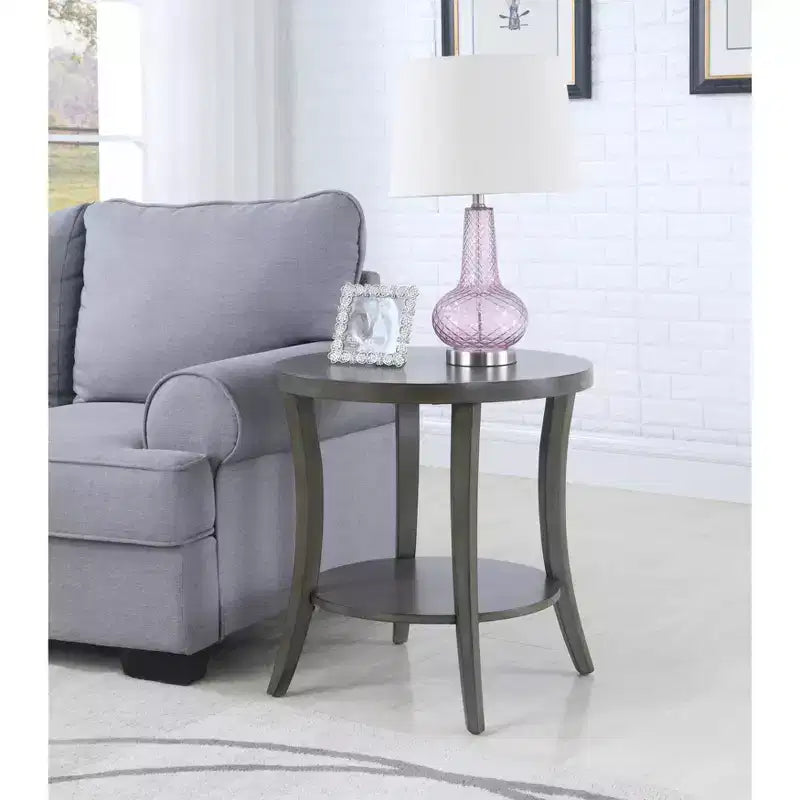 Contemporary Oval Shelf End Table, Gray