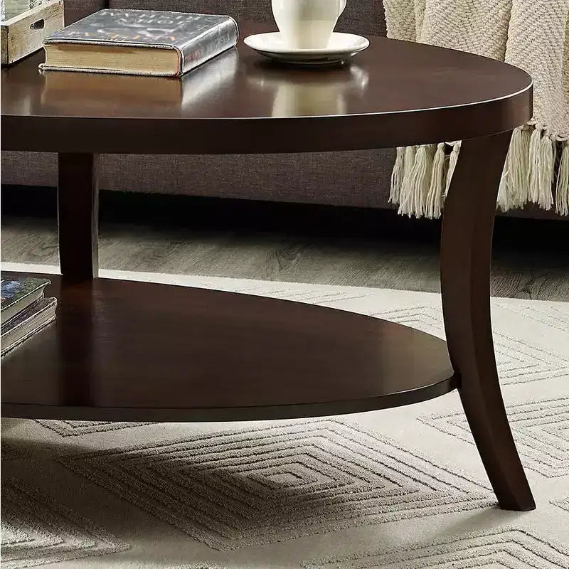 Contemporary Oval Coffee Table with Shelf, Espresso