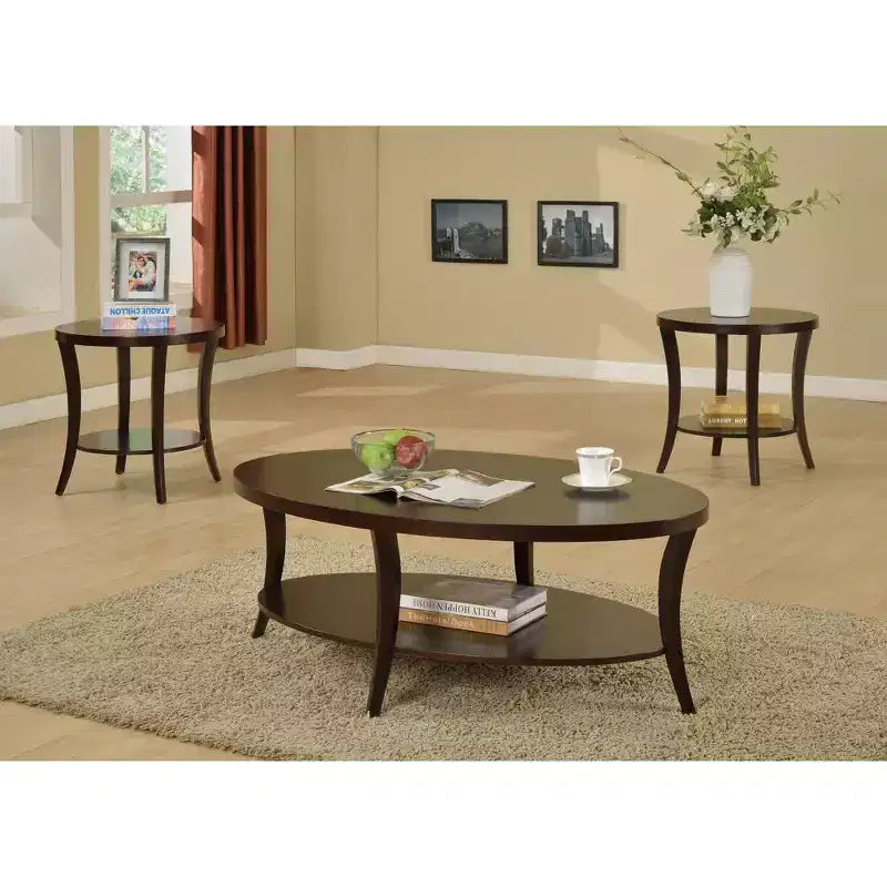 Contemporary Oval Coffee Table with Shelf, Espresso