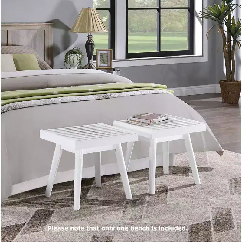 Banc à lattes en bois massif, 48 cm de long, blanc