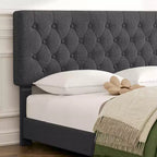 Cadre de lit Queen Size avec 4 tiroirs et tête de lit, plateforme de lit rembourrée