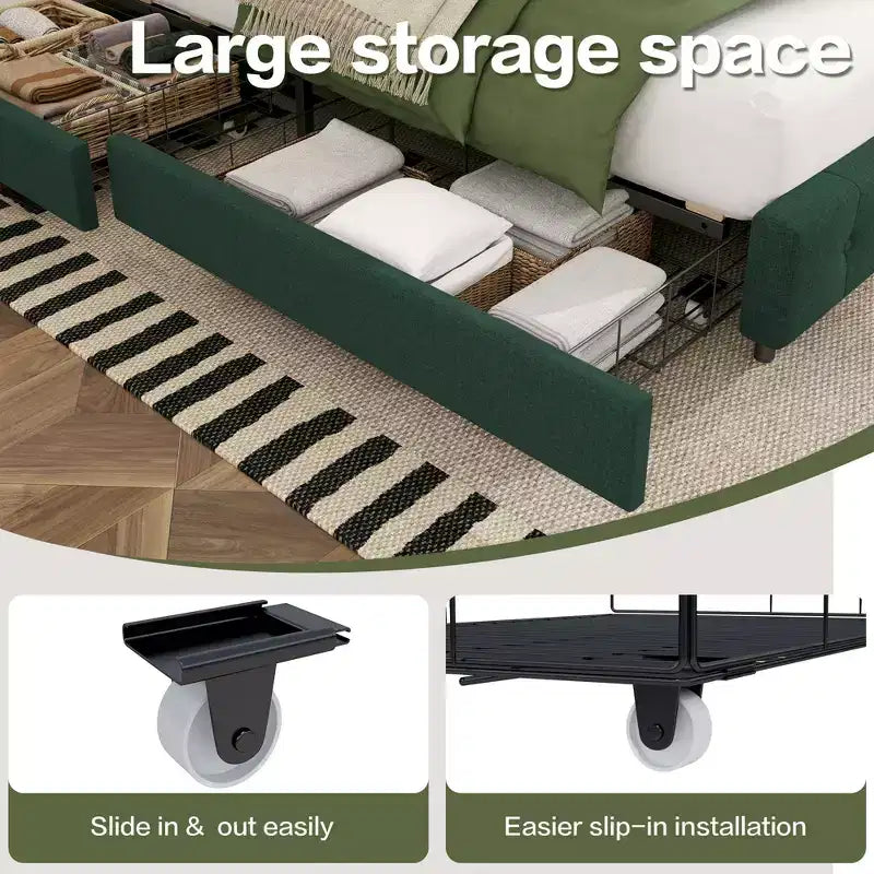 Queen Storage Bed Frame with 4 Drawers & Headboard, Upholstered Platform Bed Frame
