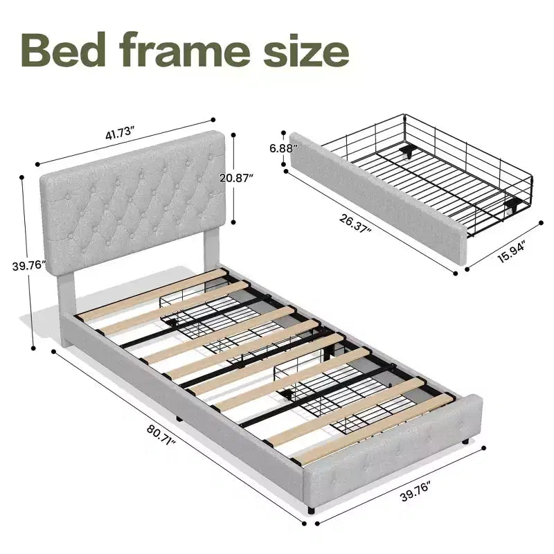 Queen Storage Bed Frame with 4 Drawers & Headboard, Upholstered Platform Bed Frame
