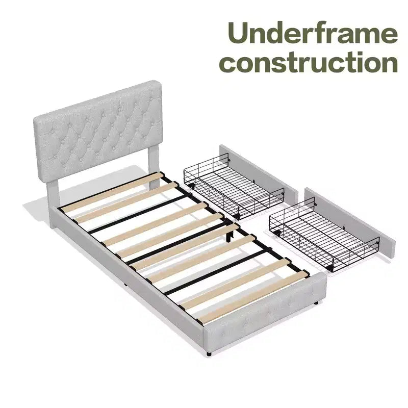 Queen Storage Bed Frame with 4 Drawers & Headboard, Upholstered Platform Bed Frame
