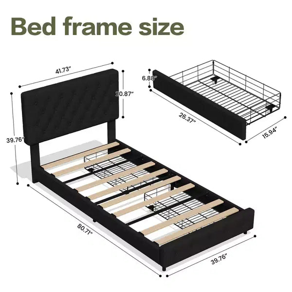 Cadre de lit Queen Size avec 4 tiroirs et tête de lit, plateforme de lit rembourrée