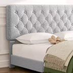 Cadre de lit Queen Size avec 4 tiroirs et tête de lit, plateforme de lit rembourrée