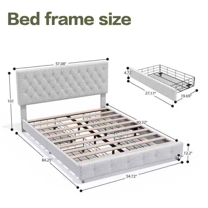 Queen Storage Bed Frame with 4 Drawers & Headboard, Upholstered Platform Bed Frame