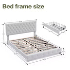 Cadre de lit Queen Size avec 4 tiroirs et tête de lit, plateforme de lit rembourrée