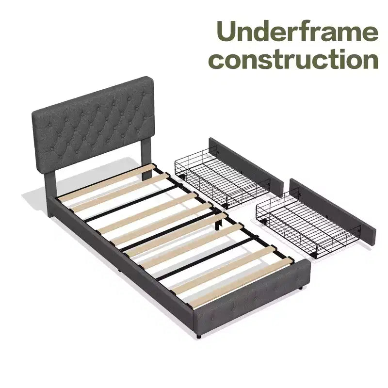 Queen Storage Bed Frame with 4 Drawers & Headboard, Upholstered Platform Bed Frame